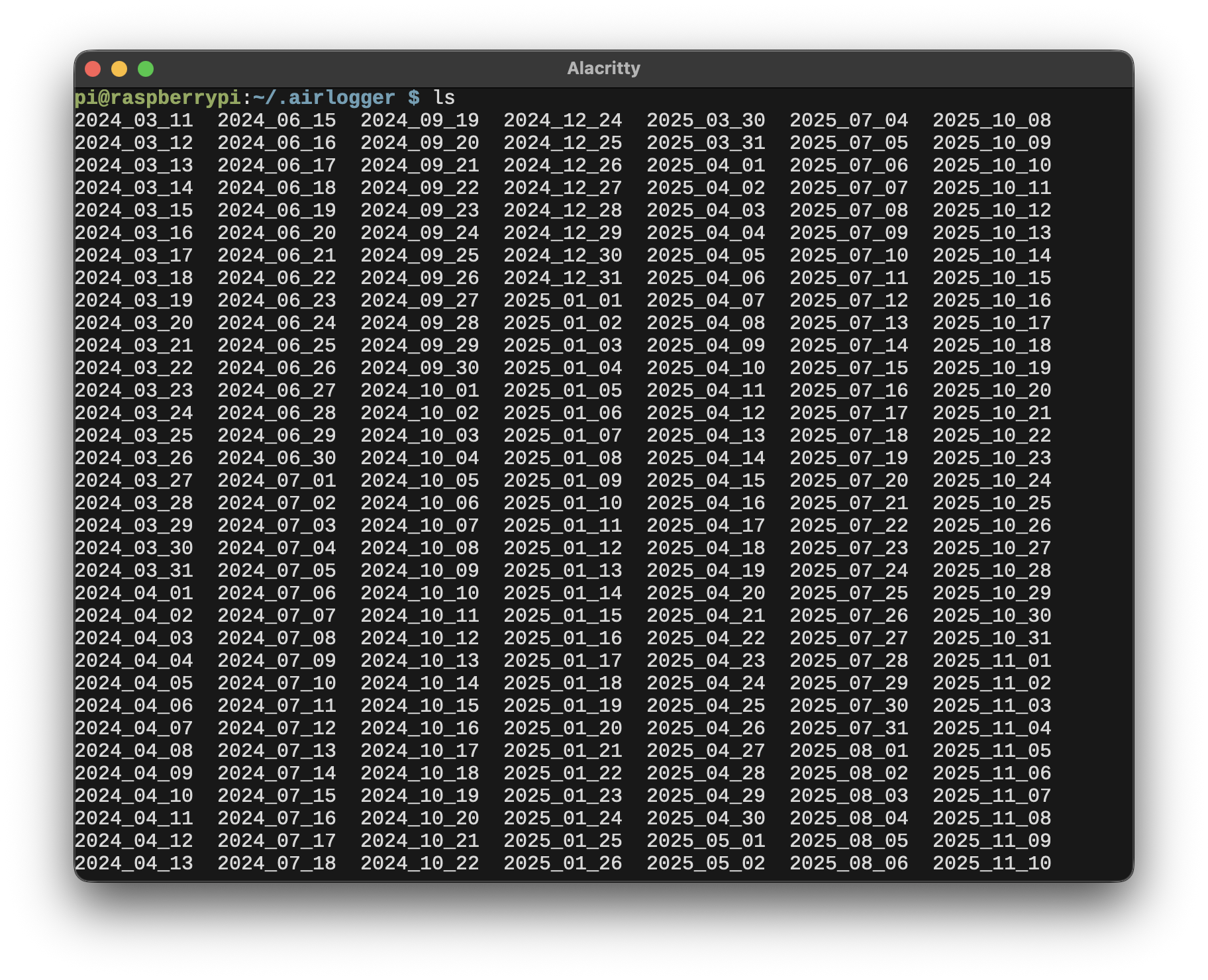Screenshot of data files