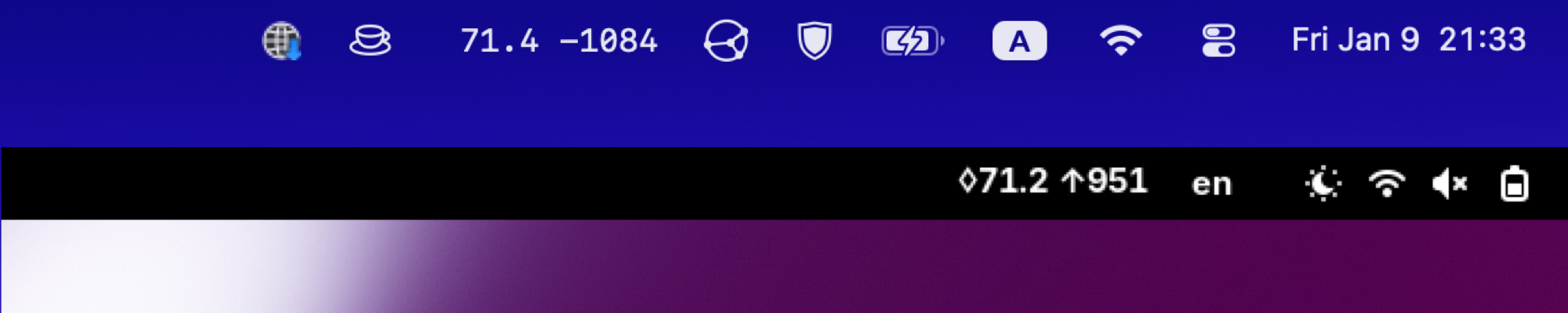 Indoor air quality monitor inside of the MacOS and GNOME status bars